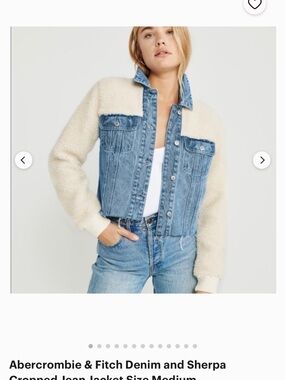 Abercrombie & Fitch Light Blue Denim Jacket with Cream Sherpa Sleeves